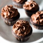 Cupcakes with chocolate mousse frosting.