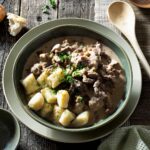 Gnocchi beef Stroganoff in a large bowl.