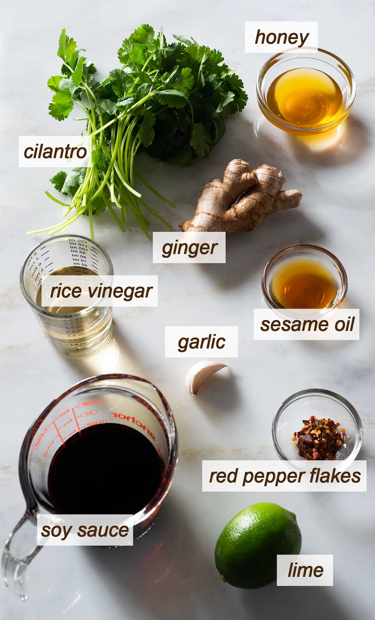 Ingredients for Asian chicken wing marinade.