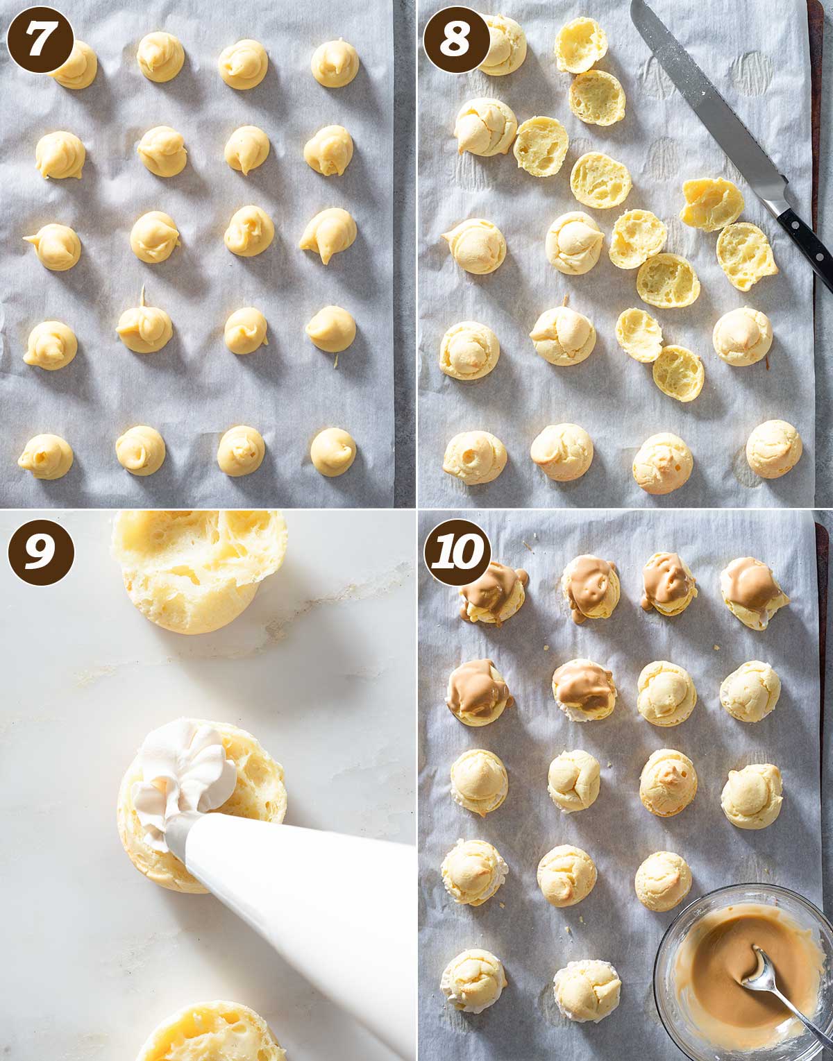 Cream puff preparation in four steps.