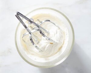 White chocolate mousse in a bowl.