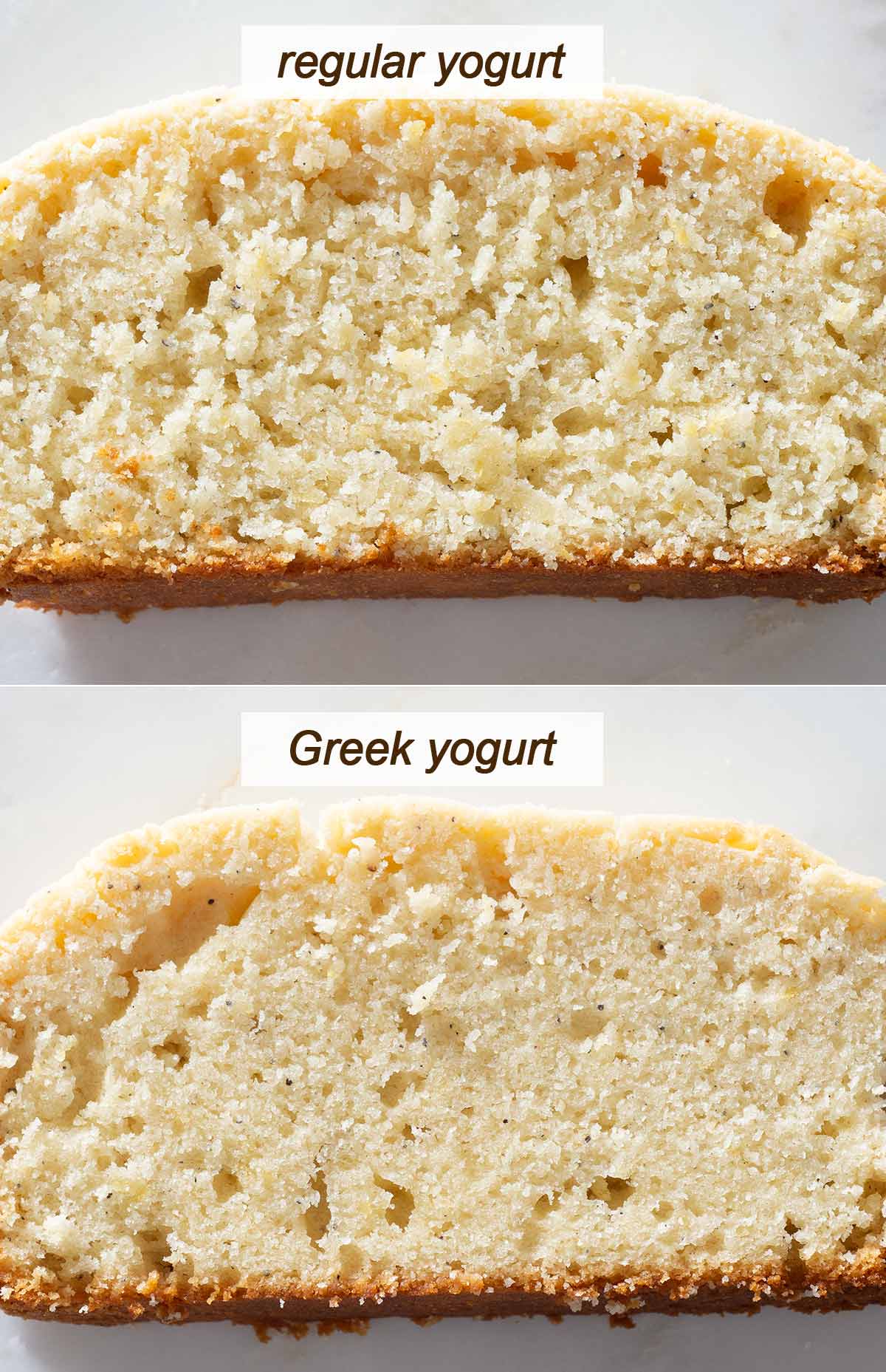 Two slices of lemon cardamom cake.