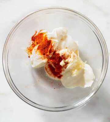 Aioli ingredients in a bowl.