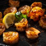 Smoked paprika shrimp in a cast iron pan.