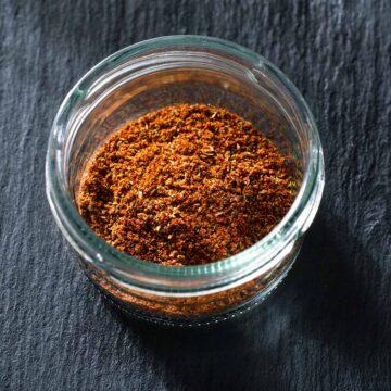 Chili lime seasoning in a glass jar.