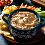 Ground beef cream cheese dip in a baking dish.