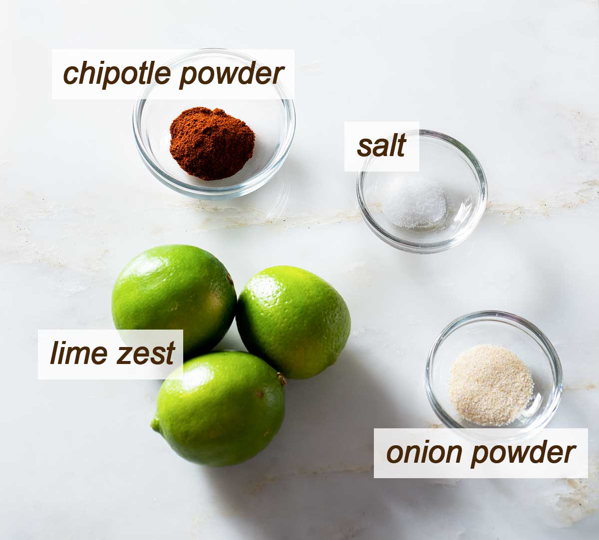 Chipotle lime rub ingredients on a table.