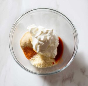 Sour cream dipping sauce ingredients in a bowl.