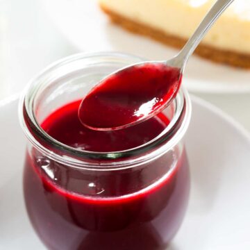 Raspberry dessert sauce in a jar.