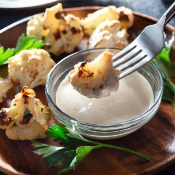 Roasted cauliflower with tahini sauce.