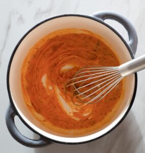Roux with spices in a pot.