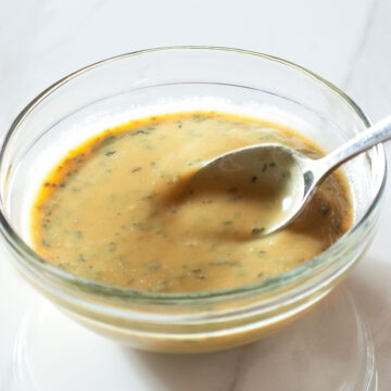 Maple dijon dipping sauce in a bowl.