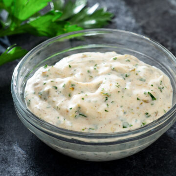 Caper aioli in a bow.