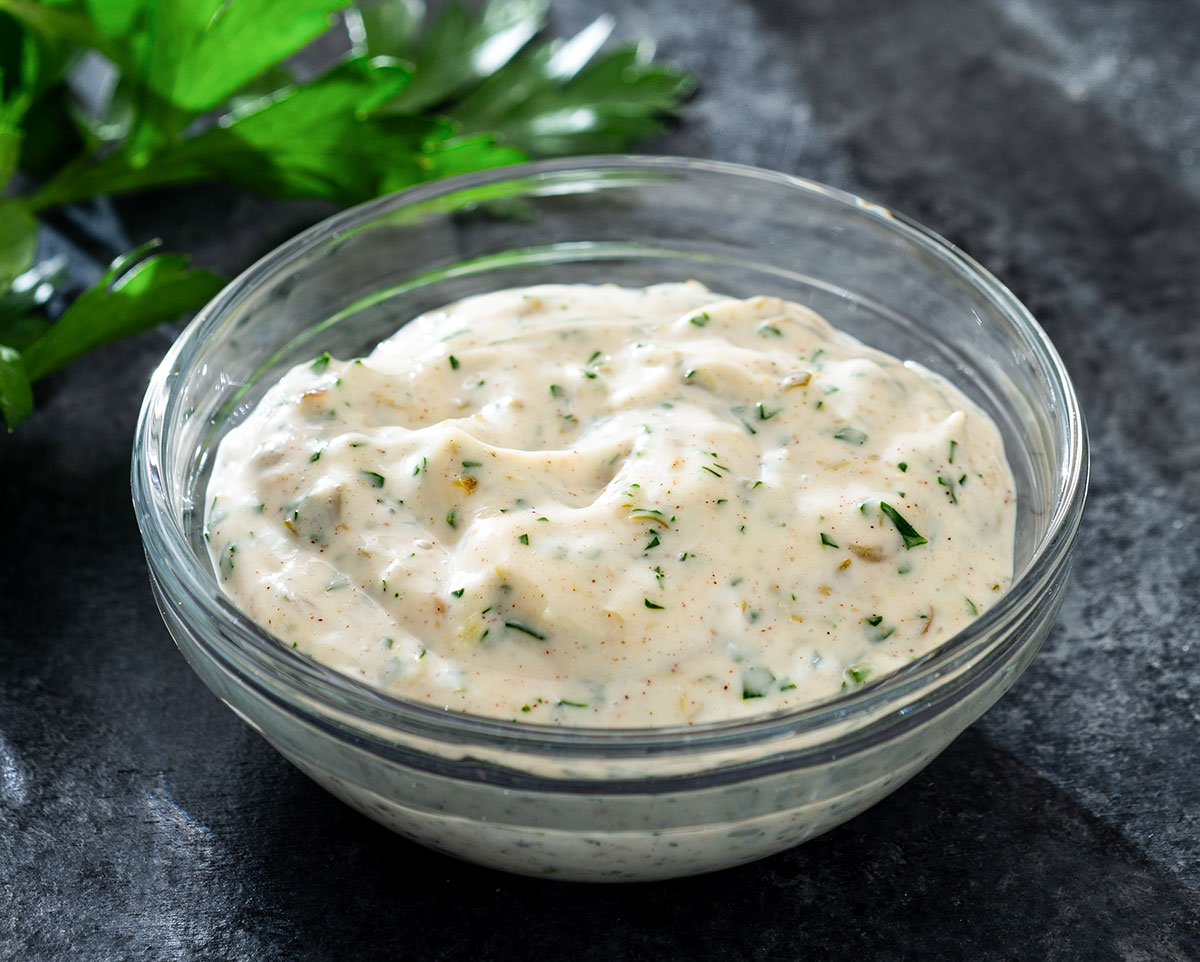 Caper aioli in a bowl.